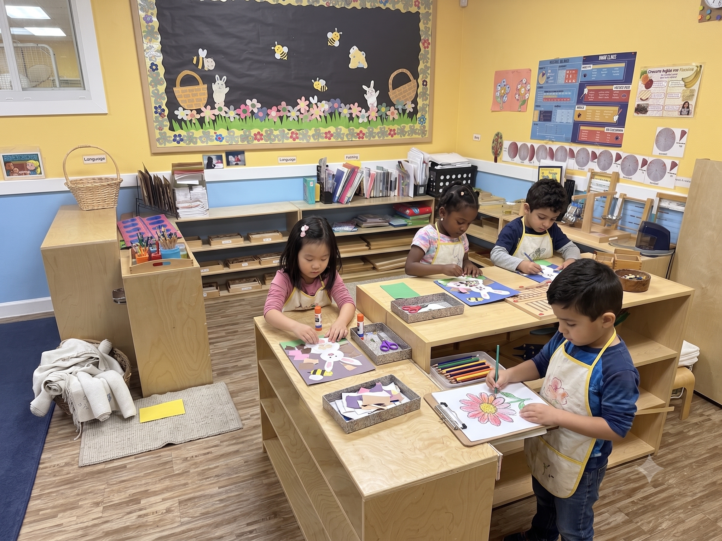 Preschool children engaging in hands-on art and craft activities at Montessori School of Sugar Land